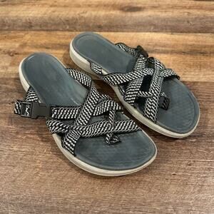 Baretraps Black White Strappy Hiking Sandals 9.5 Slip-on Adjustable Camping